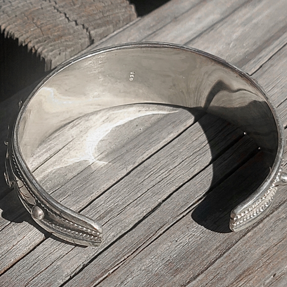 Sterling Silver Floral Cuff Bracelet 925 fits 6 5/8" Wrist - Picture 2 of 8